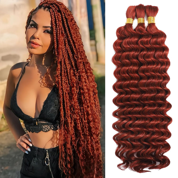 Human Braiding Hair for Boho Braids Human 110G 20 Inch Curly Boho Hair for Braiding Knotless 12A Deep Wave Bulk Bohemian 3 Bundles/Pack Natural Color