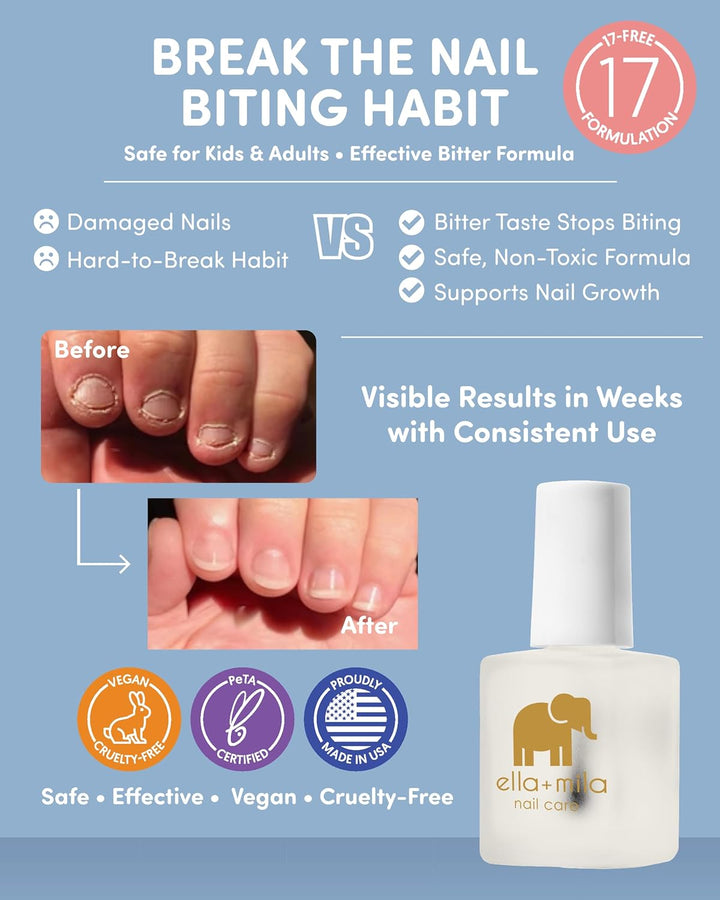 No More Biting Nail Polish - Bitter Taste Nail Biting Treatment for Kids & Adults - Stop Thumb Sucking Deterrent - Finger Biter Prevention (0.45 Fl Oz)