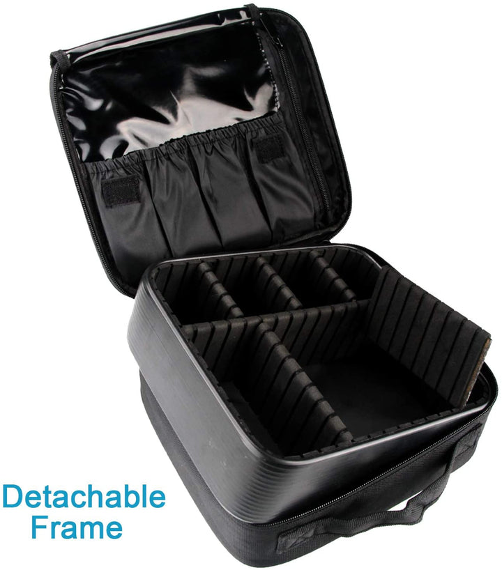 Travel Makeup Train Case Makeup Cosmetic Case Organizer Portable Artist Storage Bag with Adjustable Dividers for Cosmetics Makeup Brushes Toiletry Jewelry Digital Accessories Black