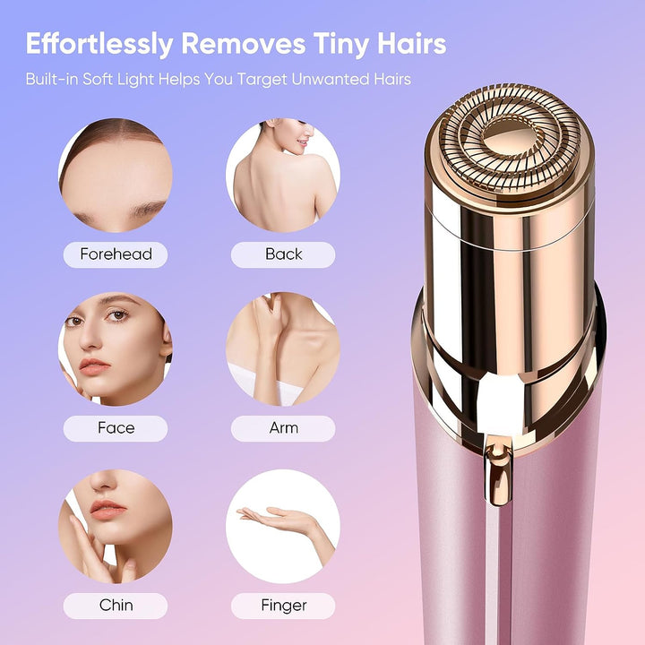 Facial Hair Remover for Women- as Seen on TV Painless Face Shaver -Mini Hair Remover, Electric Razor Shaver Portable Bikini Epilator for Lips, Chin, Armpit, Peach Fuzz, Fingers, Neck, Cheek(Rose Gold)