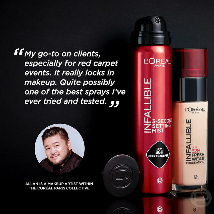 Infallible 3-Second Setting Spray Mist, Microfine Mist for up to 36HR Wear, Clear, 1.76 Oz