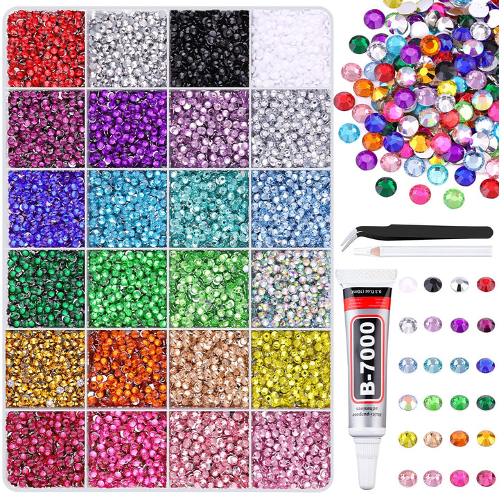 13000Pcs Flatback Pearls for Crafting (White), Assorted Size 2/3/4/5/6/8/10Mm Half Pearl Bead Gems with 3Pcs 10Ml B7000 Jewelry Glue, Bedazzling Kit for Crafts Shoes Graduation Cap Nail Art