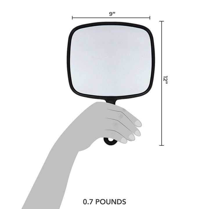 Extra Large Hand Mirror with Handle, 9" W X 12" L, Multi-Purpose Handheld Mirror with Distortion-Free Reflection, Black