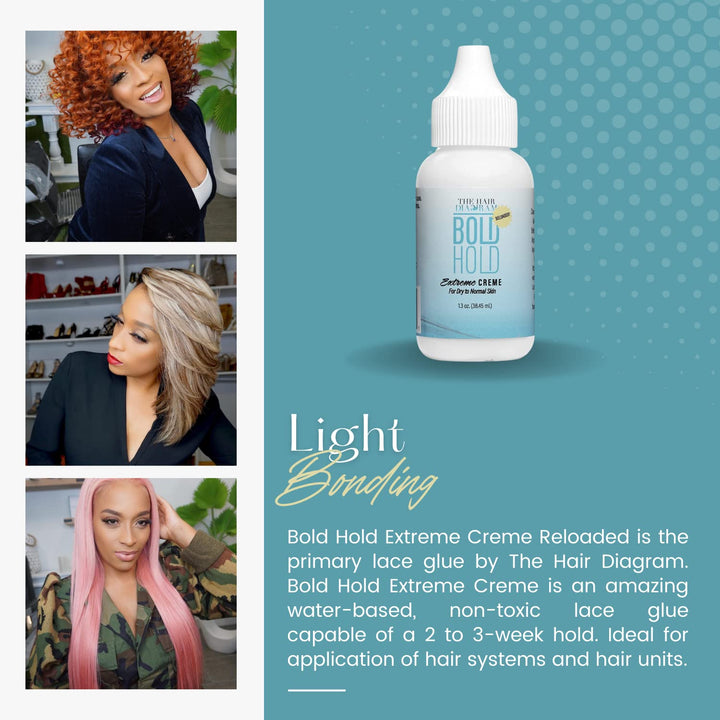 - Bold Hold Extreme Creme Reloaded - Strong Hold Glue for Lace Front Wigs and Hair Systems - Invisible Bonding - Non Toxic - No Odor or Latex - Humidity & Water Resistant- 1.3Oz