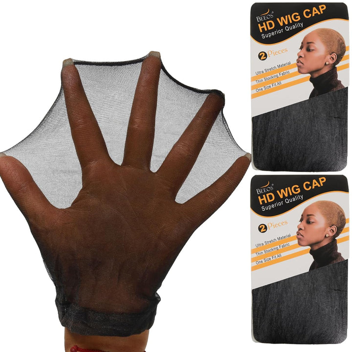 Dark Brown Skinlike HD Wig Cap for Women, 4 Pieces Invisible Ultra-Thin Stretchy Stocking Caps for Lace Front Wigs