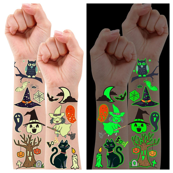 250 Styles Glow Halloween Party Supplies, Luminous Halloween Temporary Tattoos for Kids Birthday Party Decorations Favors, Halloween Goodie Bag Fillers (24 Sheets)