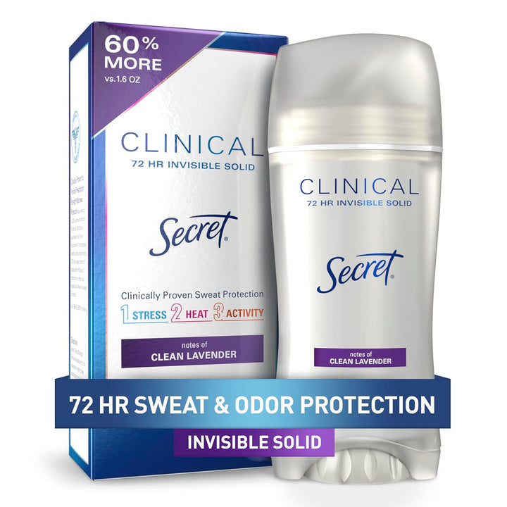 Clinical Strength Antiperspirant Deodorant for Women, 3X Stress Protection, 72Hr Sweat & Odor Protection, PH Balancing Minerals, Invisible Solid, Completely Clean Scent, 2.6 Oz