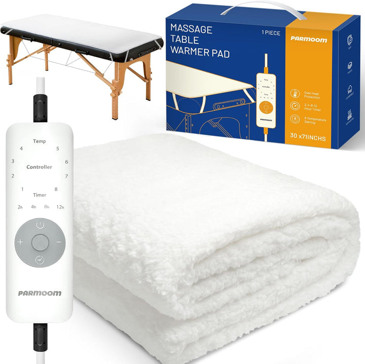 Massage Table Warmer Heating Pad Professional Massage Bed Warmer with 4 Timer, 8 Heat Settings, Overheat Protection for Massage Bed & Spa, Thickened & Soft Fleece, 30" X 71"