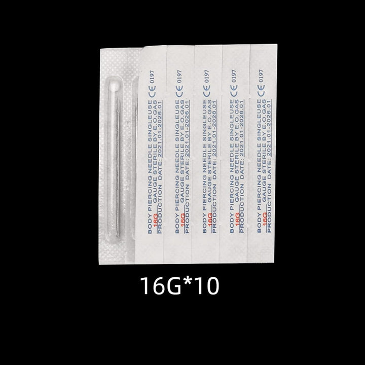 Body Piercing Needles, 10Pcs 16G Stainless Steel Sterile Disposable Ear Nose Navel Nipple Lip Piercing Needles