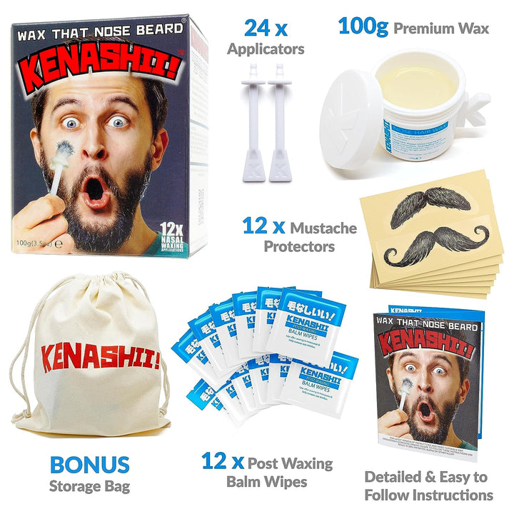 Nose Wax Kit | 100 G Wax, 24 Applicators | Hair Removal Kit for Men and Women | Includes Balm Wipes and Mustache Guards | Lasts up to 5 Weeks