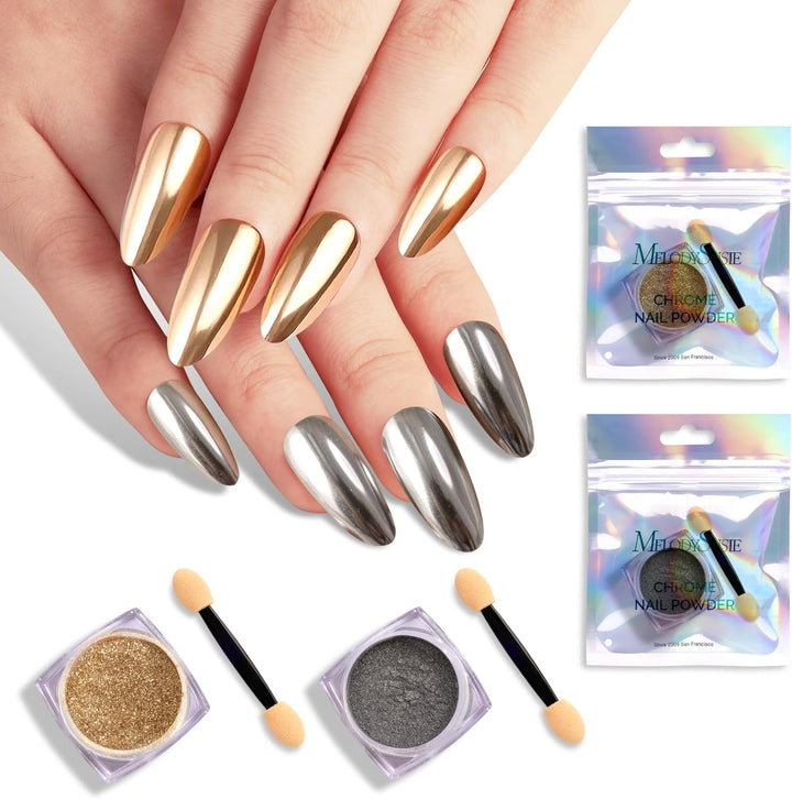 Gold Chrome Nail Powder for Gel Nails,Metallic Mirror Effect Pigment Stylish and Technological Fine Glitter for Home DIY Salon Use