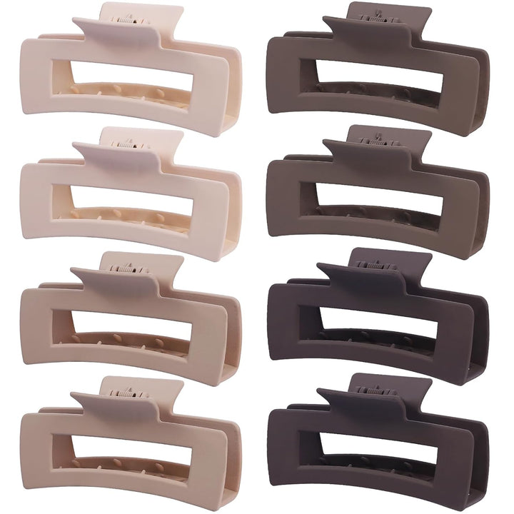 8 Pcs Large Hair Claw Clips 4.1 Inch Non-Slip Big Square Matte Claws for Women, Strong Hold Banana Clips for Thick Thin Hair
