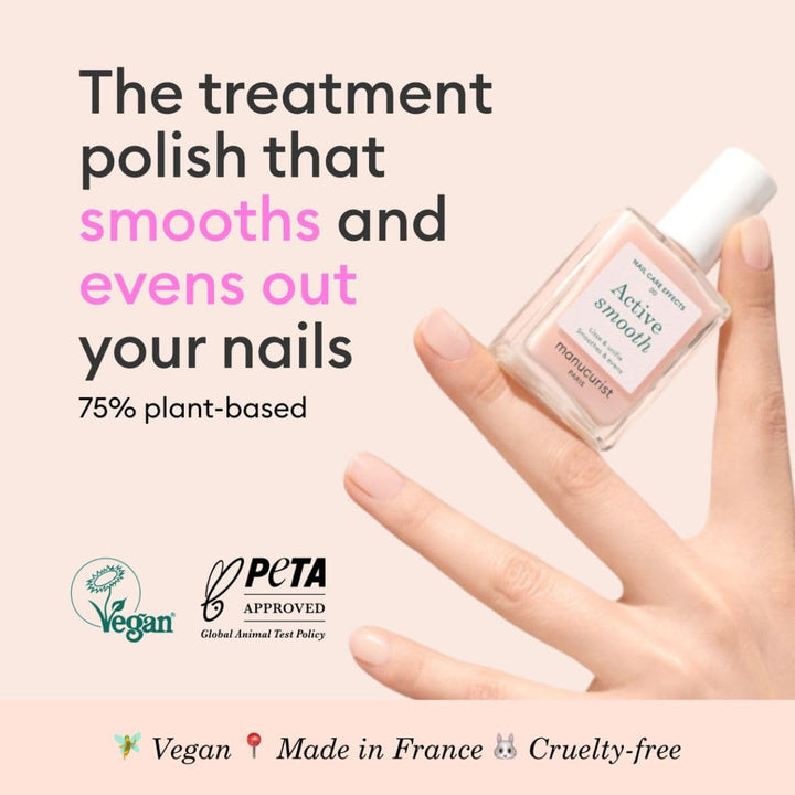 Active Smooth 00 Nail Concealer Polish & Care - 2 in 1 Nude Nail Polish : Nail Strengthener and Growth - No Lamp - Ridge Filler for Nails - Natural Rosé Nail Polish