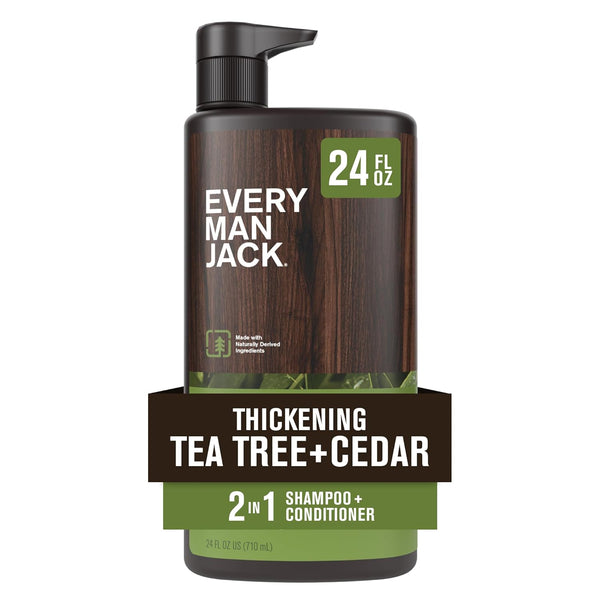 2-In-1 Tea Tree + Cedar Shampoo + Conditioner - Thicken, Cleanse, and Hydrate Hair with Coconut, Aloe, Tea Tree Oil - Naturally Derived and No Harmful Chemicals - 24Oz -1 Bottle