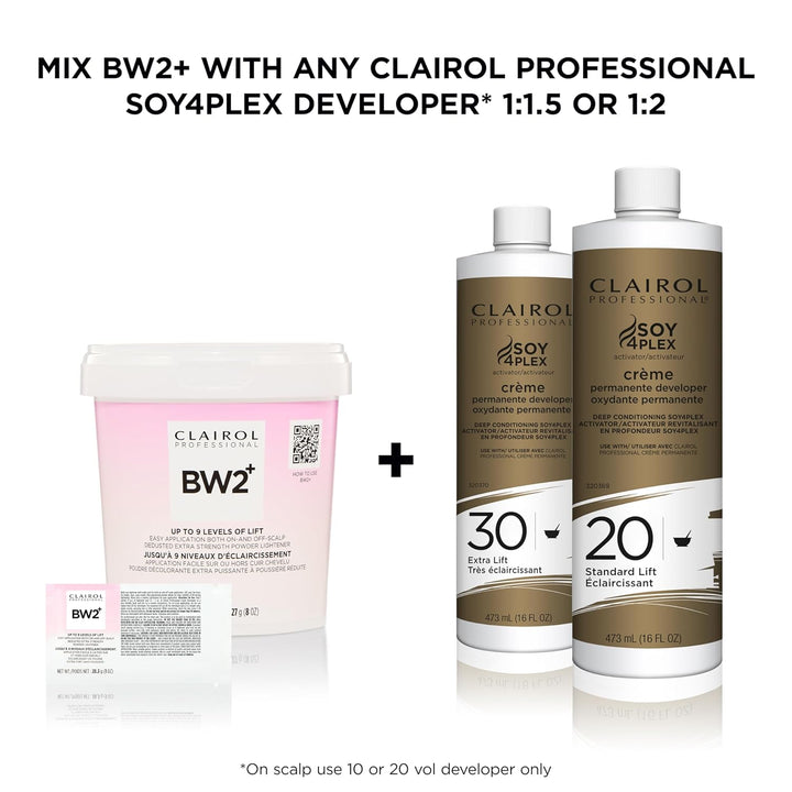 BW2+ Extra Strength Powder Lightener, up to 9 Levels of Lift for Hair Highlights & Lightening