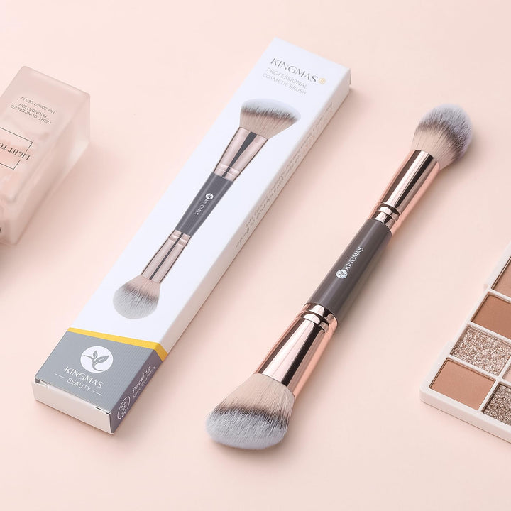 Foundation Makeup Brush, Double-Ended Angled/Round Top Contour Brush for Beauty Blending Liquid Powder, Concealer Cream Cosmetics Blush Makeup Brush (Brown)