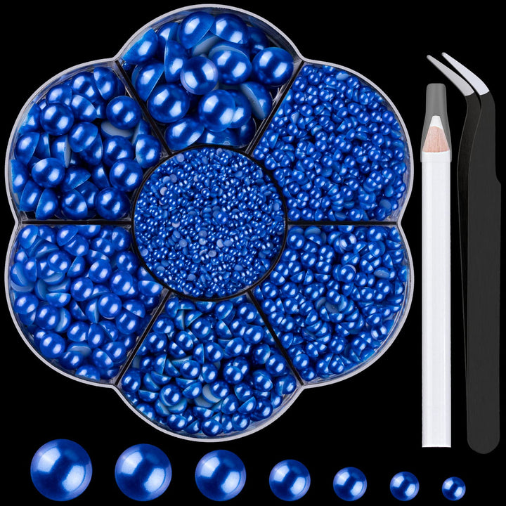 Nail Art Flat Back Half round Pearl Kits 3, Mixed Sizes 6000 Pcs White Small Pearls for Nails with Picking Tools for Graduation Cap Decorations Home DIY Body Face Craft Salon Use