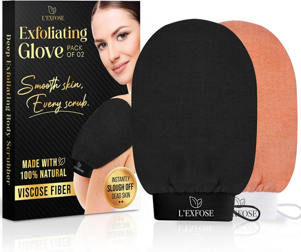 Kessa Hammam Deep Exfoliating Glove 2Pc - Korean Exfoliating Mitt for Shower Ideal for Dead Skin Remover, Keratosis Pilaris & Self-Tanning to Improve Skin Tone Made with 100% Natural Viscose