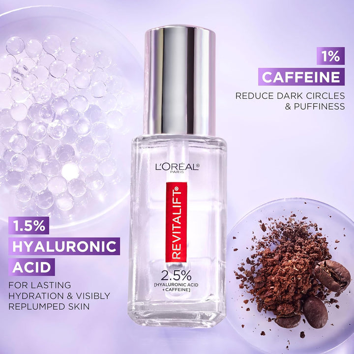 Revitalift Hyaluronic Acid + Caffeine Hydrating Eye Serum for Dark Circles, Fragrance Free .67 Fl. Oz + Moisturizer Sample