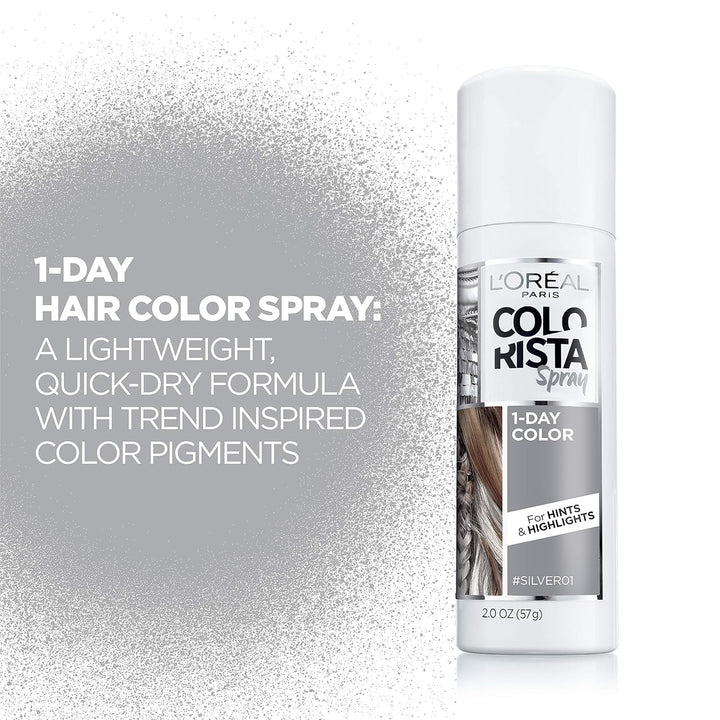 Colorista 1-Day Washable Temporary Hair Color Spray, Silver, 2 Ounce