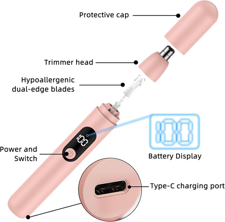 Nose Hair Trimmer Rechargeable Cordless Painless Ear and Eyebrow Trimming Tool-Dual Edge Easy Cleansing for Man Woman Vee
