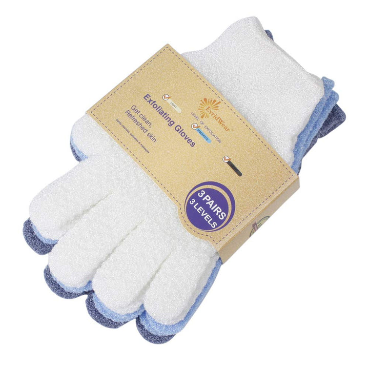Exfoliating Dual Texture Bath Gloves for Shower, Spa, Massage and Body Scrubs, Dead Skin Cell Remover, Gloves with Hanging Loop (1 Pair Heavy Glove)