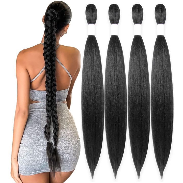 Purple Braiding Hair 20 Inch Pre Stretched Hair Long Straight Crochet Braids Yaki Texture Synthetic Fiber 4 Packs (Dark Purple)