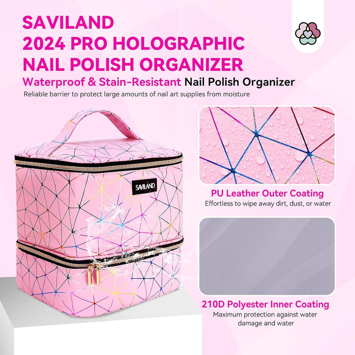 Nail Polish Organizer Bag: PU Leather Nail Polish Storage Organizer Holds 30 Bottles & Nail Lamp, Nail Polish Holder Travel Carrying Case Box Nail Tech Organizer Storage Bag for Nail Supplies