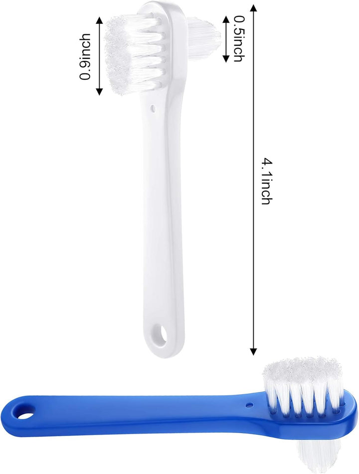 6 Pack Denture Cleaning Brush Dual Head Portable Denture Toothbrush Hard Double Sided Multi-Layered Bristles False Teeth Toothbrush for Care Clean Clear Brace Mouth Guard(Blue White,Flat)