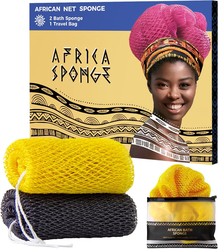 African Net Sponge Authentic - 2 Pieces Loofah Exfoliating Body Scrubber Bath Sponge - Back Scrubber Washcloth for Shower - Real African Scrub Exfoliator Body Care Bathing Accessories for Women