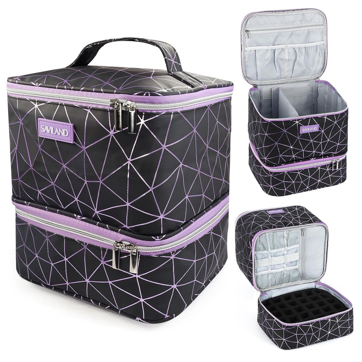 Nail Polish Organizer Bag: PU Leather Nail Polish Storage Organizer Holds 30 Bottles & Nail Lamp, Nail Polish Holder Travel Carrying Case Box Nail Tech Organizer Storage Bag for Nail Supplies