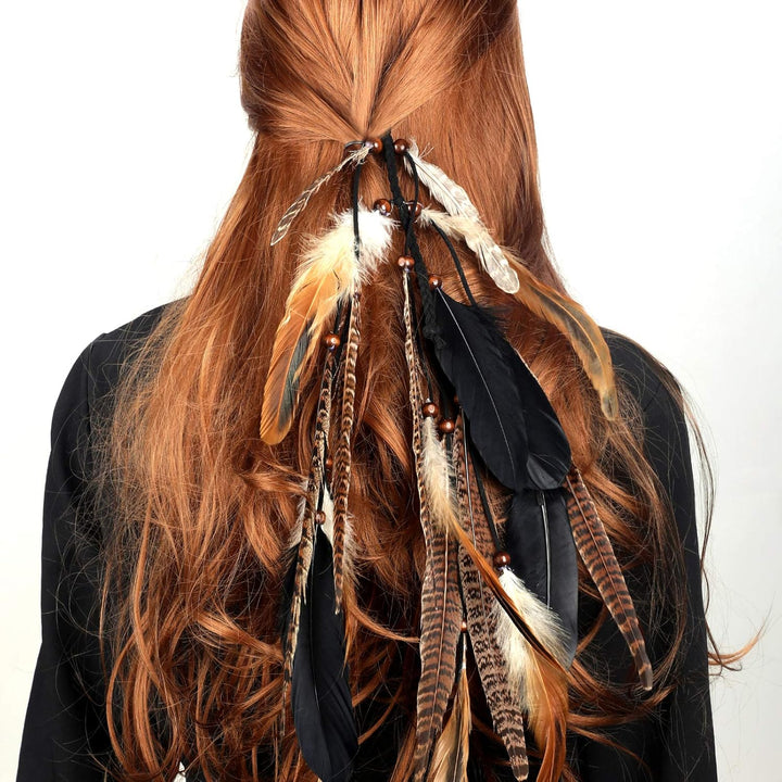 2Pcs Feather Hair Clip-In Extensions for Women Halloween Cosplay Costume Carnival Party Headdress, Handmade Bohemian Hippie Hair Clip Comb, Mixed Peacock Pheasant Tails Feather Clips Black Brown