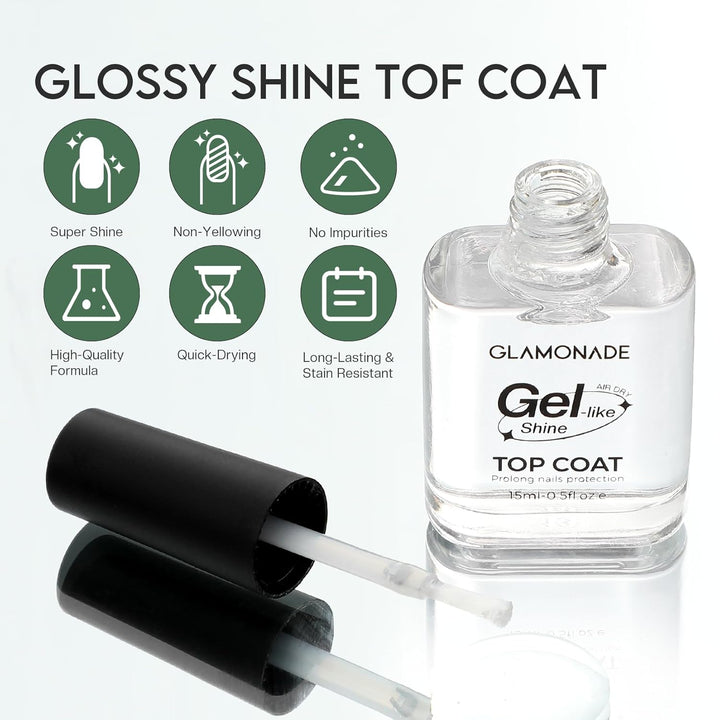Top Coat Nail Polish Clear: Quick Dry Nail Polish No Chip High Shine Long Lasting Glossy Fast Air Dry Top Coat for Nail Art Manicure Salon Quality
