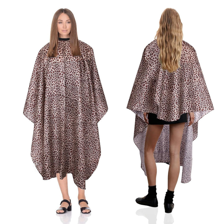 Waterproof Leopard Hair Cutting Cape - 64" X 56" Salon Cape with Adjustable Neckline for Professional Stylists and Home Use