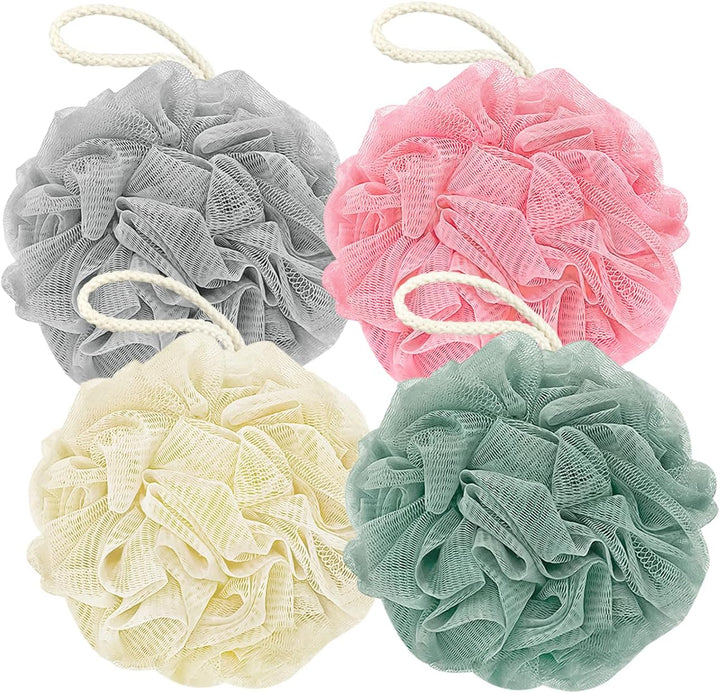 Shower Loofah Bath Sponge, 60G Loofah Exfoliating Body Scrubber, 4 Color Mesh Shower Pouf Balls for Body Wash (Ice Cream)