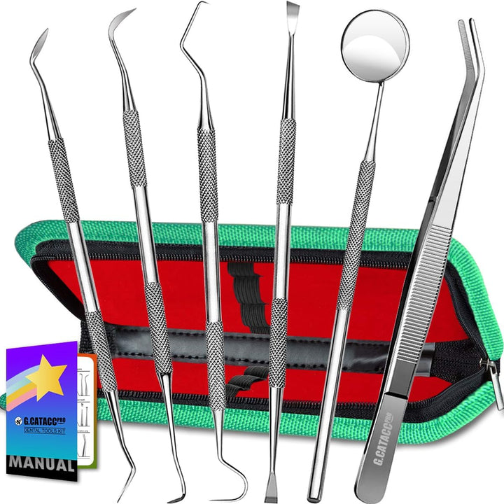 Dental Tools, Dental Pick Teeth Cleaning Tools Hygiene Kit, Plaque Remover for Teeth, Professional Stainless Steel Tooth Scraper Plaque Tartar Cleaner - with Case