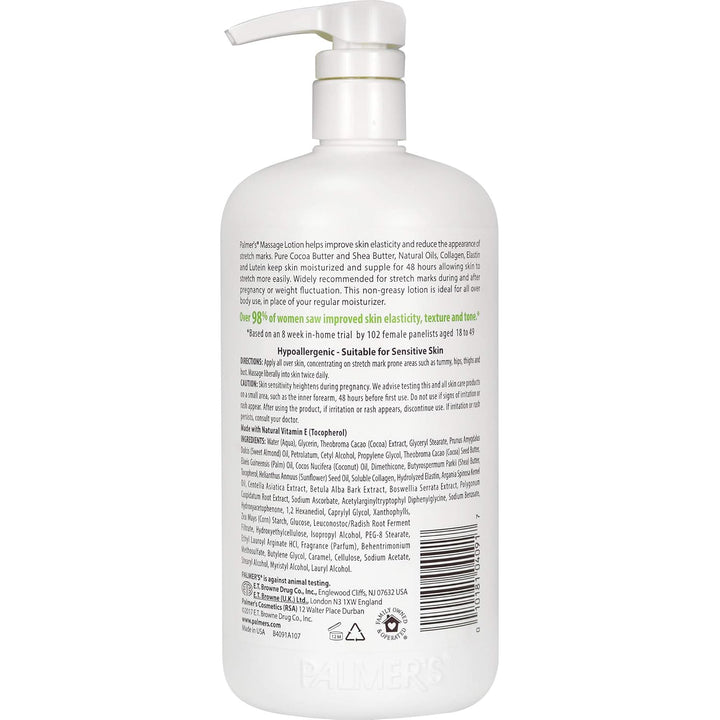 Cocoa Butter Formula Massage Lotion for Stretch Marks, Pregnancy Skin Care, Belly Cream with Collagen, Elastin, Argan Oil and Shea Butter, 33.8 Ounces