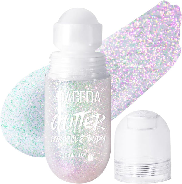 Body Glitter Gel, Roll-On Face Glitter for Mermaid Makeup Festival Rave Accessories, Holographic Hair Glitter Gel,Body Shimmer Halloween Makeup for Rave Party (Sparkling Pink)