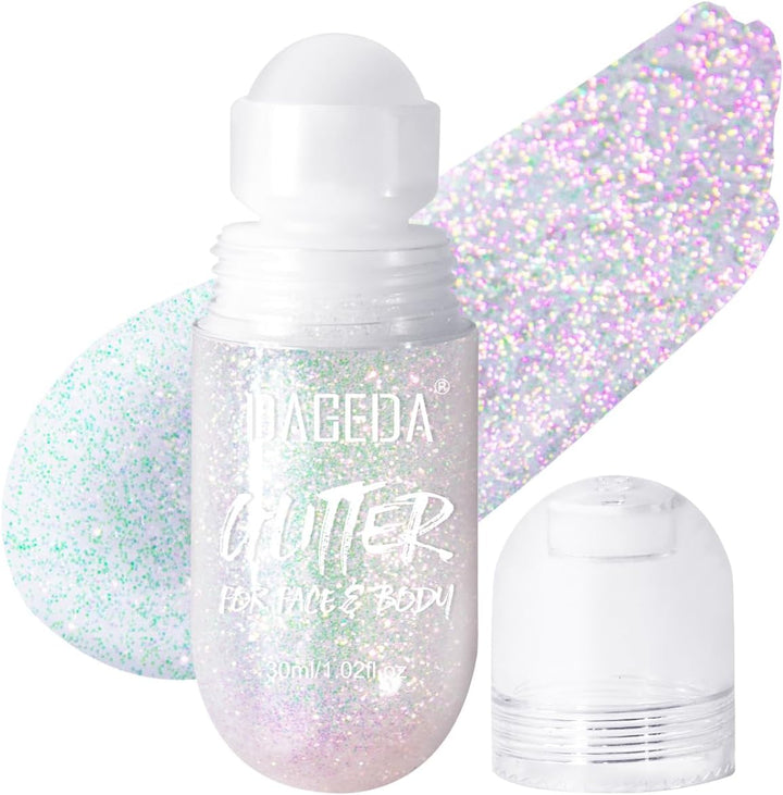 Body Glitter Gel, Roll-On Face Glitter for Mermaid Makeup Festival Rave Accessories, Holographic Hair Glitter Gel,Body Shimmer Halloween Makeup for Rave Party (Sparkling Pink)