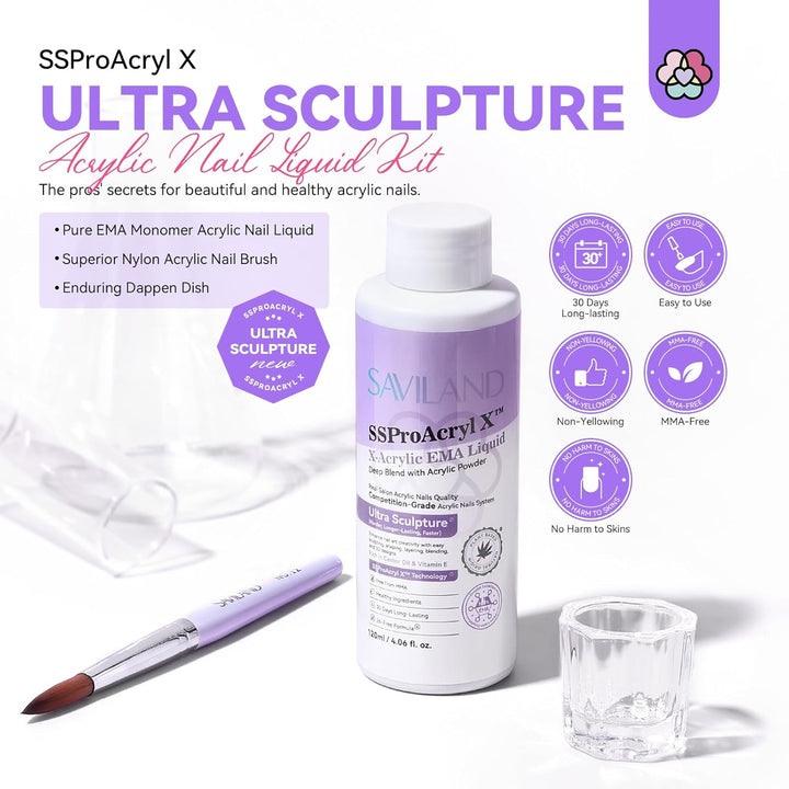 Monomer Acrylic Nail Liquid: 4 Oz Acrylic Monomer for Nails Extension with 12# Nail Brush Dappen Dish for Beginners DIY at Home Professional Salon Use