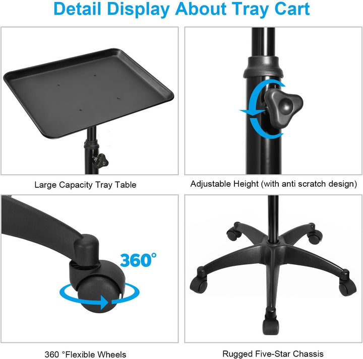 Salon Rolling Tray, Premium Aluminum Tattoo Tray Rolling Cart, Height Adjustable Styling Tray, Service Storage Tray Trolley for Beauty Salon Clinic Spa