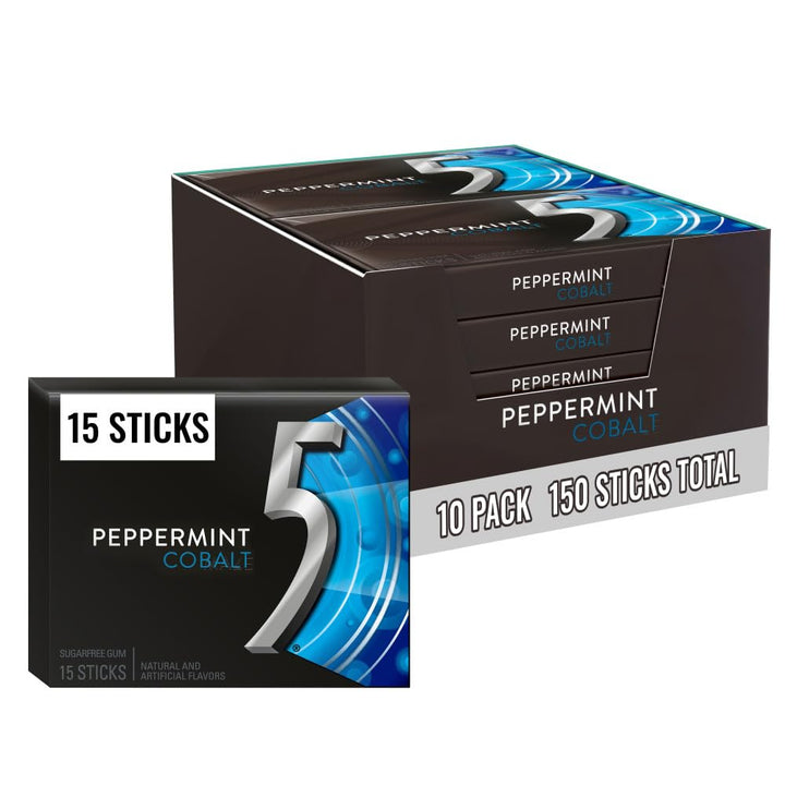 Peppermint Cobalt Sugar Free Chewing Gum Bulk, Stimulate Your Senses While Listening to Your Favorite Music, Mini Purse Essentials, 15 Sticks (Pack of 10)