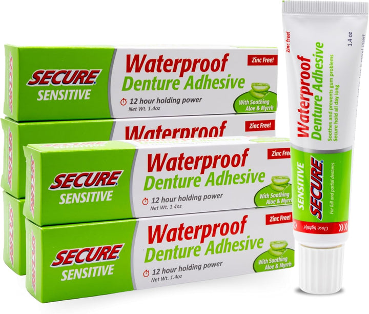 Waterproof Denture Adhesive - Zinc Free - Extra Strong Hold for Upper, Lower or Partials - 1.4 Oz