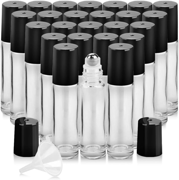 4 Pack Essential Oil Roller Bottles, 10Ml Refillable Amber Glass Roller Bottles with Stainless Steel Roller Balls and Caps for Travel, Perfume and Lip Gloss