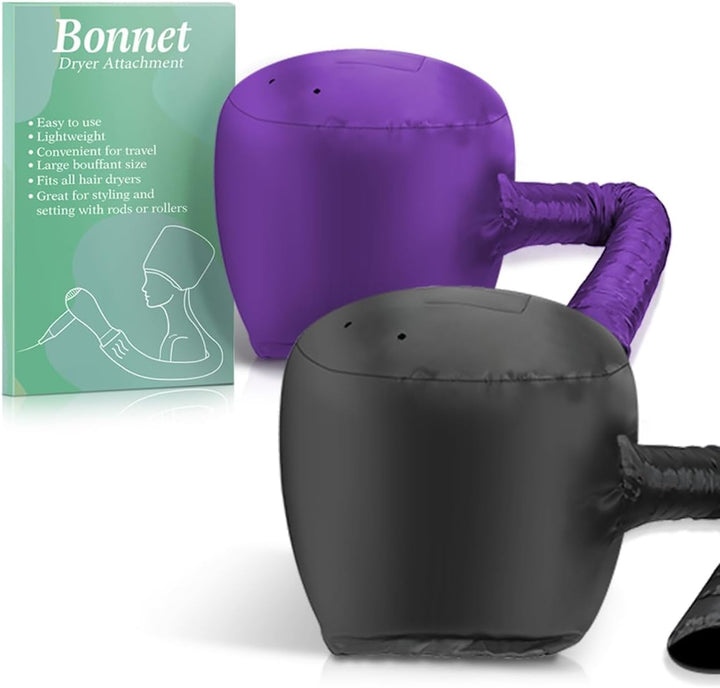 Hooded Hair Dryer Bonnet - Fast-Drying Bonnet Hair Dryer for Natural Hair, Deep Conditioning, Styling, & Curl Enhancing - Adjustable Fit, Heat Distribution, Portable & Lightweight for Travel（Black）