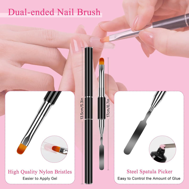 Nail Dual Forms for Poly Gel Set, 12 Styles 12 Sizes Nail Mold Extension Forms, 144Pcs Full Cover False Nail Tips, Duet System with 5Pcs Nail Clips Nail Brush Nail Files Cuticle Trimmer