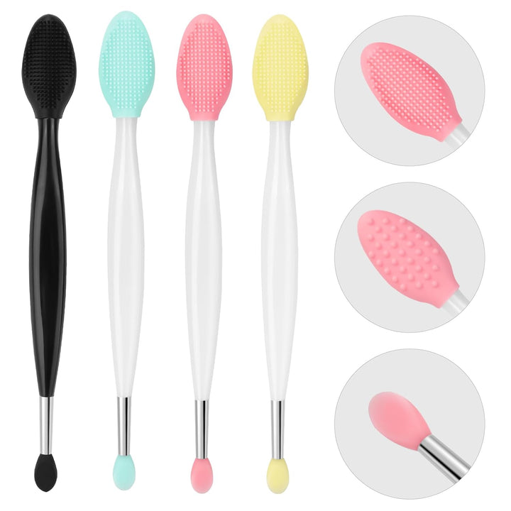 Lip Scrub Brush - 2 PCS Dual-Ended Lip Scrubber Exfoliator and Silicone Lip Brush, 3-In-1 Silicone Lip Scrub Tool Lip Mask Applicator, Gentle Exfoliator & Applicator for Soft