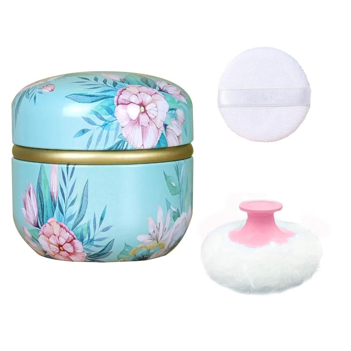 Body Powder Puff and Container for Dusting Powder, Women Powder Puff and Powder Case for Bath and Travel (Romantic Flowers)