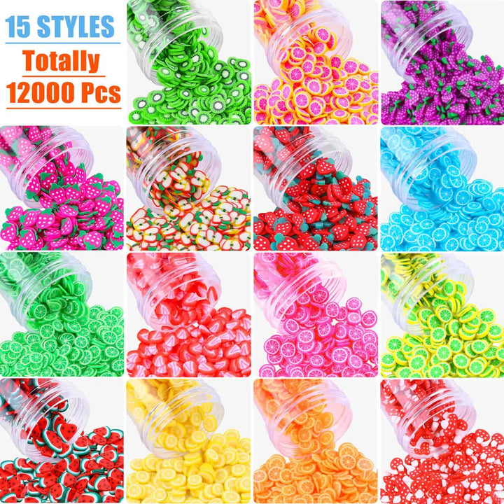 12000 Pcs 15 Styles Assorted Fimo Slices for DIY Slime, Nail Art, Lip Gloss & Cellphone Decorations
