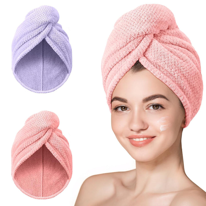 Microfiber Hair Towel,Turbans for Drying Wet Hair, anti Frizz Hair Wrap Towels for Curly Hair Women (Blue,Grey,Pink) , 3 Packs